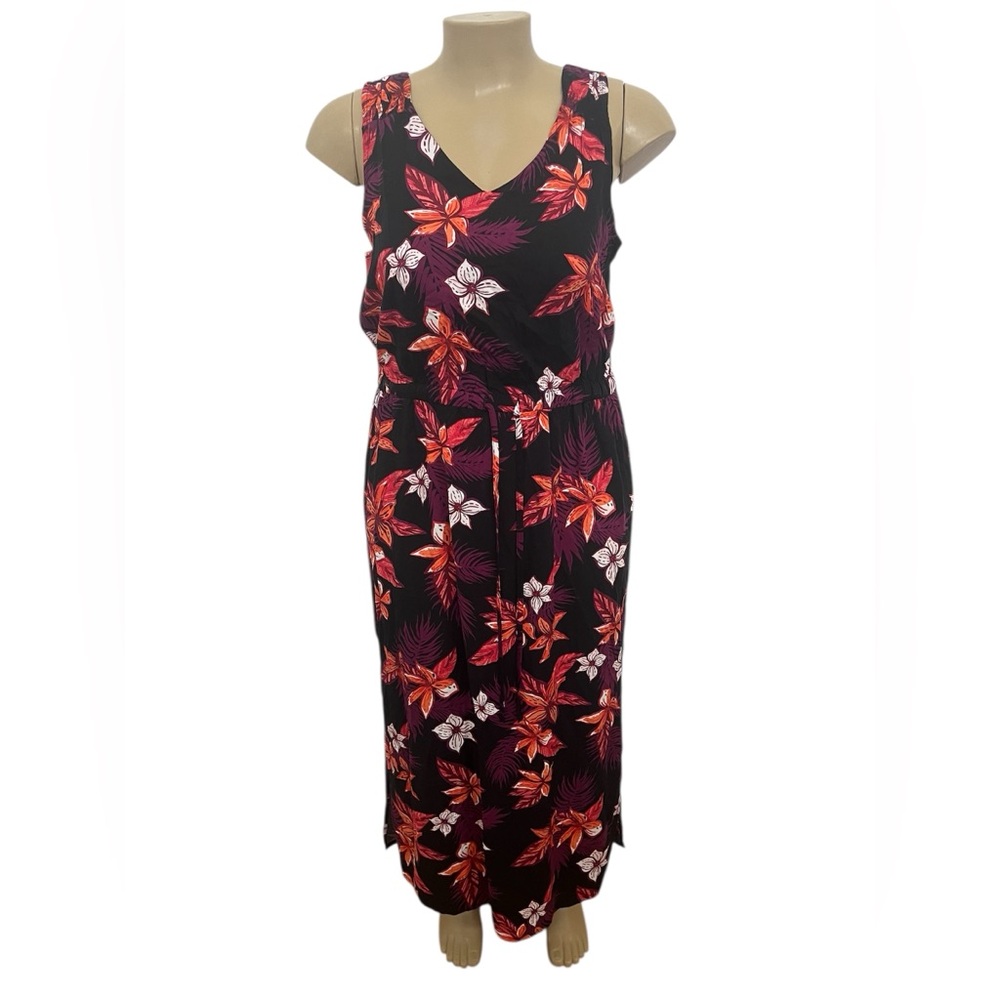 NWT Apt 9 Size L Black‎ Sleeveless Floral Maxi Slit Dress.